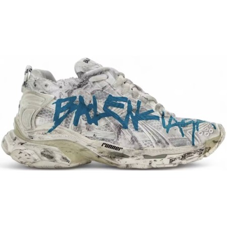 Balenciag* Runner Sneaker 'Graffiti - White Blue' Balenciag* Runner Sneaker 'Graffiti - White Blue'